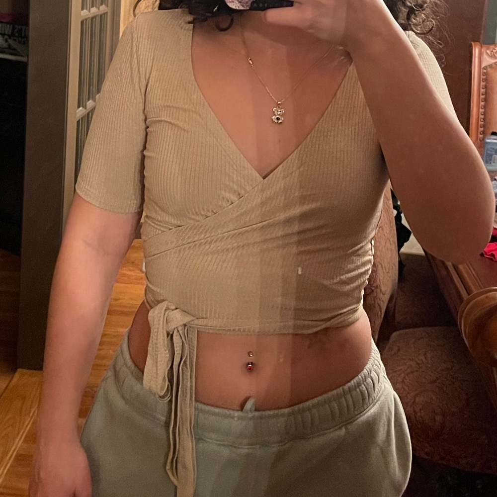 Beige wrap around top